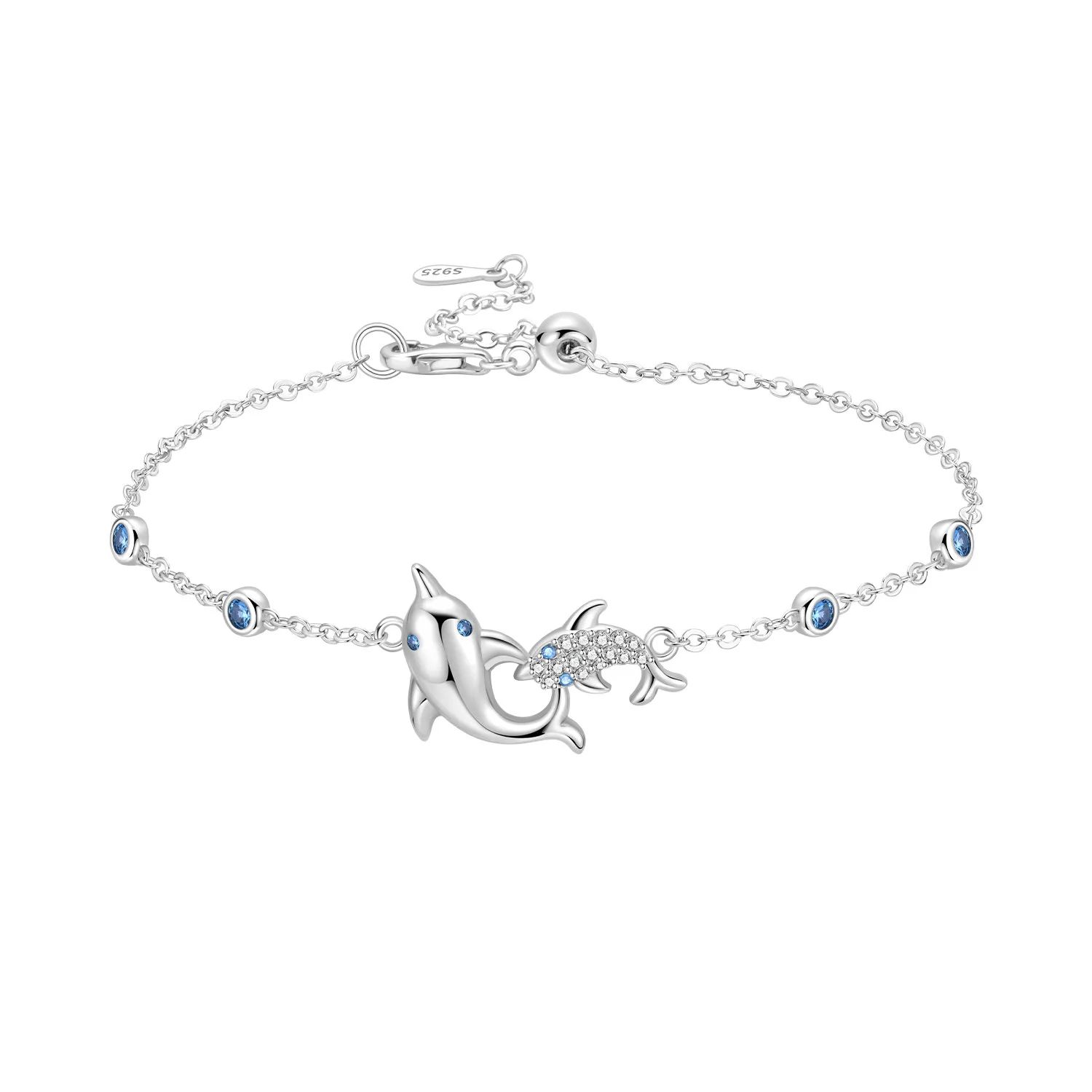 Orstarry 925 Sterling Silver Blue Zircon Dolphin Ocean Bracelet Chain Link Bracelet Birthday Jewelry Anniversary DIY Gift