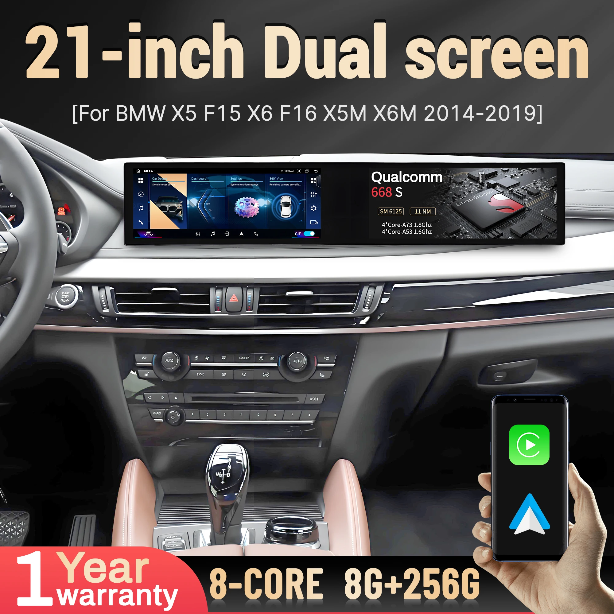 

21 inch For BMW X5 F15 X6 F16 X5M X6M 2014-2019 Android Radio Wireless Apple Bluetooth Carplay Multimedia Touch Screen Stereo