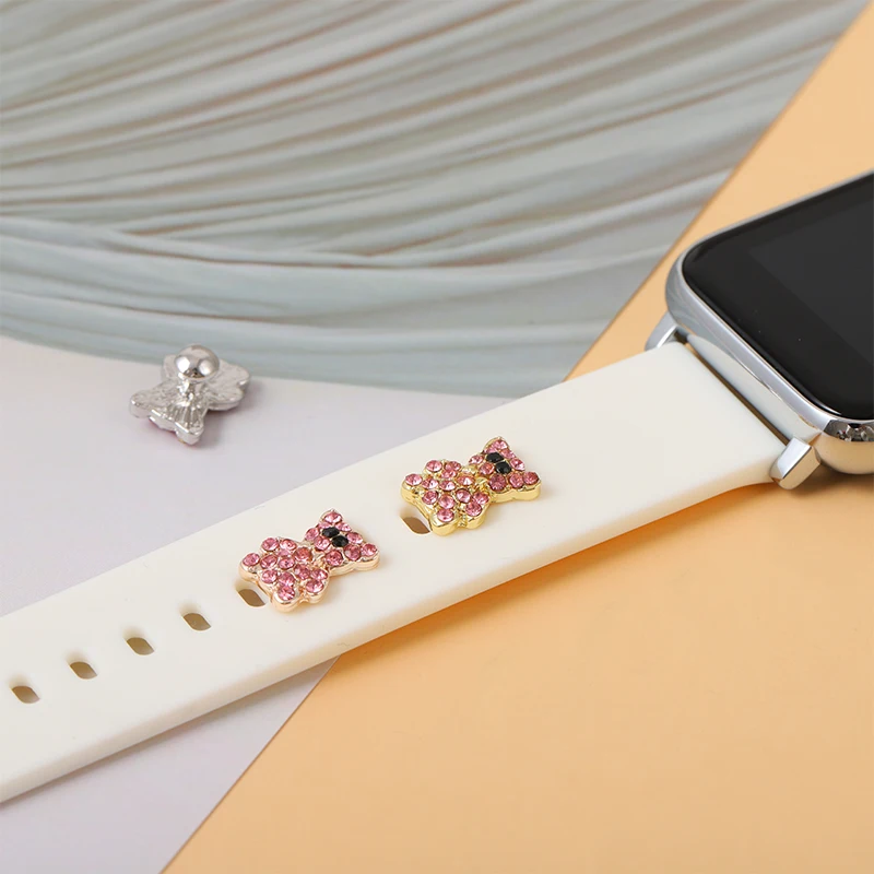 For Iwatch Watchband Charms Cute Cartoon Bear Silicone Charm Decoration Nails for Apple Watch Strap Jewelry Accessories Charms kawaii sanrios cinnamoroll cartoon small night light bedroom decoration atmosphere table lamp cute birthday toys for girls