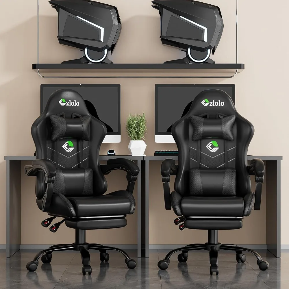 

Gaming Chair with Footrest Racing Style Lumbar Support Massager Video Game Chair with Metal Legs, High Back Gamer Chair.