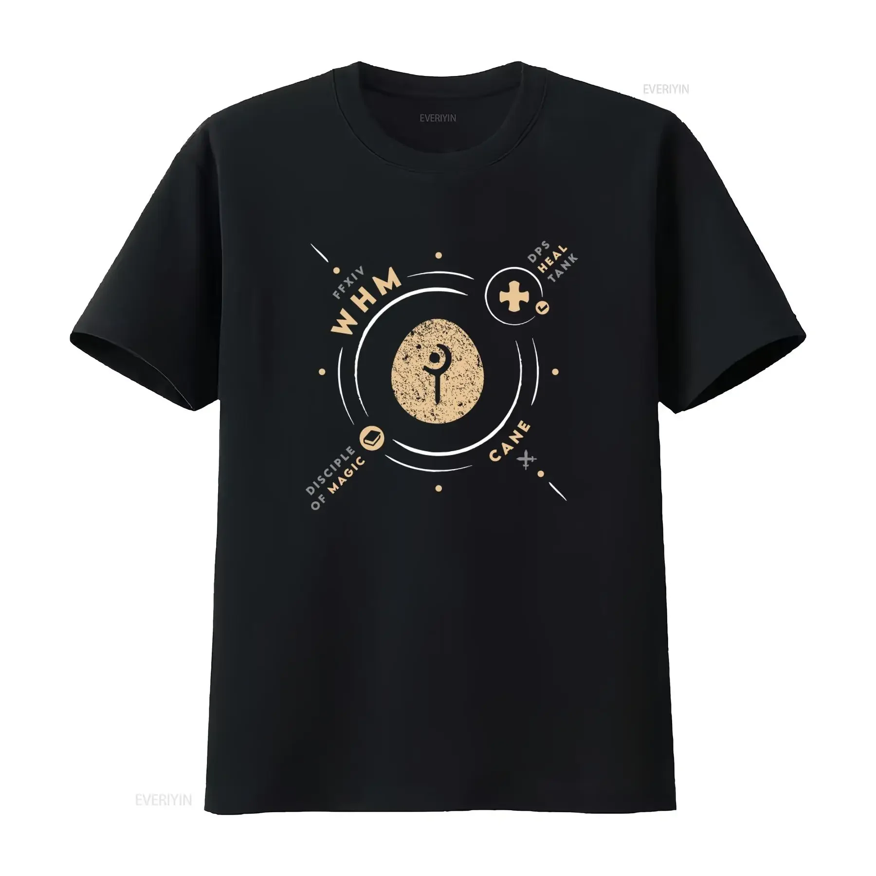 Camiseta de jugador de MMO FF14 inspirada en Whm Life FFXIV, diseño de mago blanco, sanador, DPS, tank, con estampado gráfico vintage lavado informal.