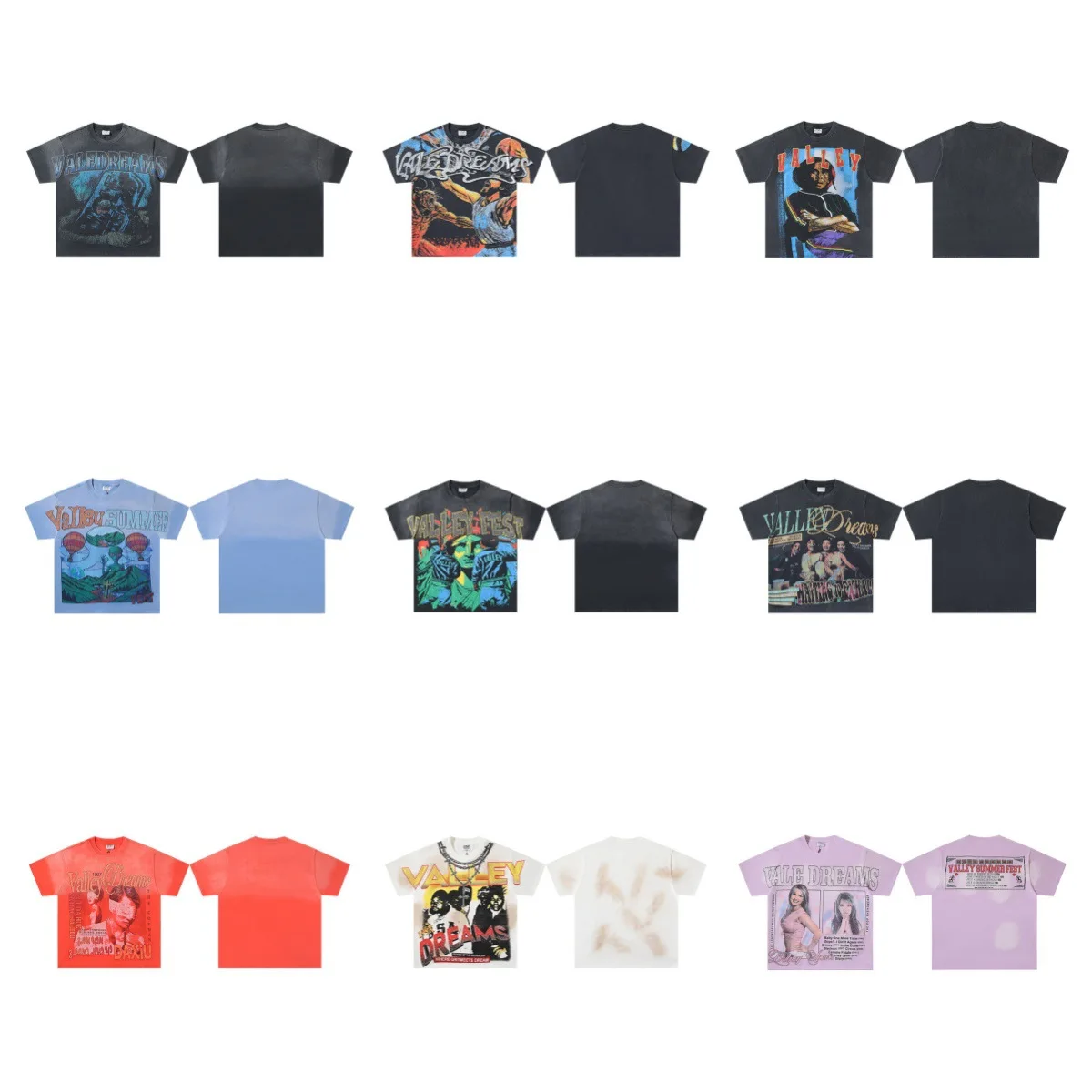 Loose Fit Street Style T-Shirt Short Sleeve Printed Brick Spray Cross-Border Vintage American Trend Casual Cotton Tee