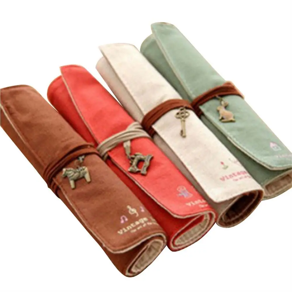 12 Holes Pencil Case Roller Pen Bag Pencil Pouch Roll Up Pen Bag Large Capacity Cloth Roll Pencil Bag Stationery