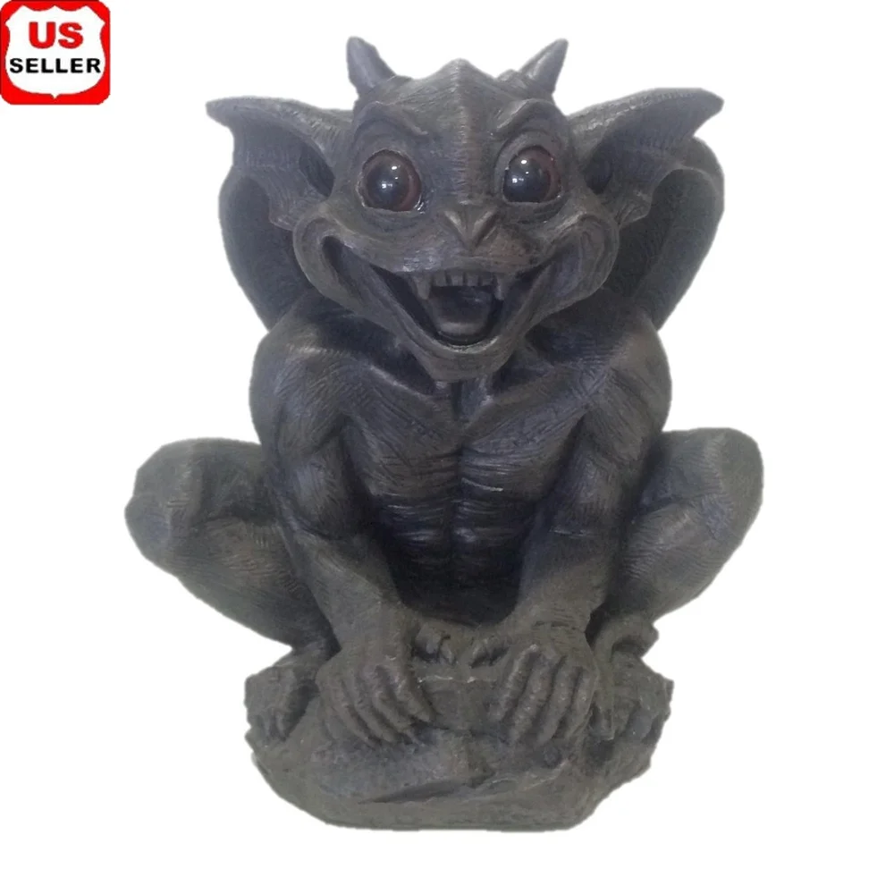 

Gargoyle Statue with Solar Red Eyes Outdoor Decor Weatherproof Resin Garden Sculpture Collectible Family Piece