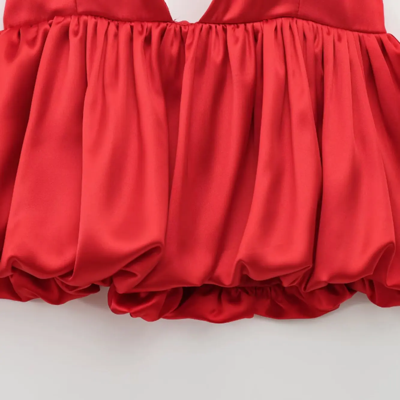 JNLEAOG Spring New Women's Faion Design Silk Satin Puffy Top 230865600 High Waist Silk Blend Polyester Summer Dr