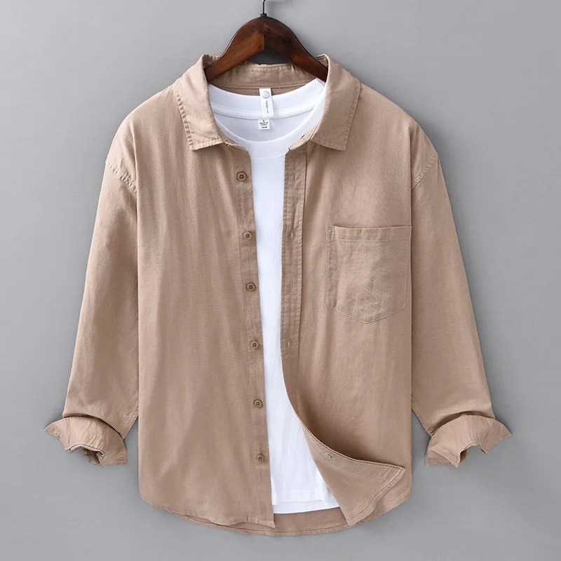 2024 Men\'s Spring/Summer Long Linen Sleeves Shirt Business Casual All-Match Cotton Linen Shirt