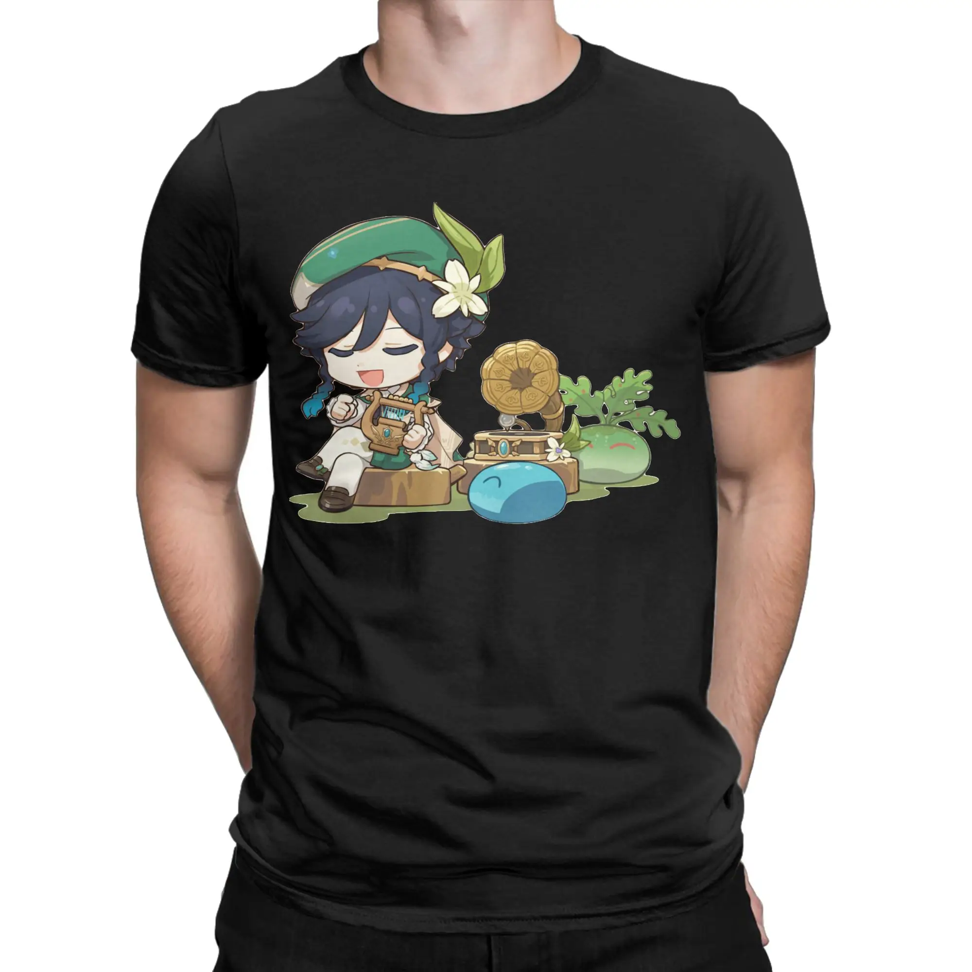 Amazing Venti T-Shirts Men Women's Round Collar Pure Cotton T Shirt Genshin Impact Anime Game Short Sleeve Tees Printed Clothes