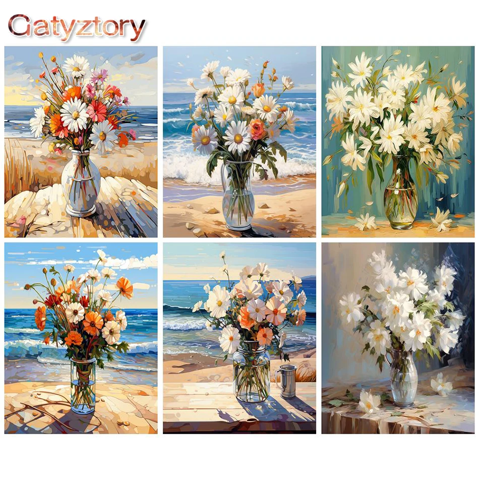 

GATYZTORY Paint By Number Flower Landscape On Canvas DIY Craft Kits Handmade Drawing Oil Painting Adult Coloring By Number Gift