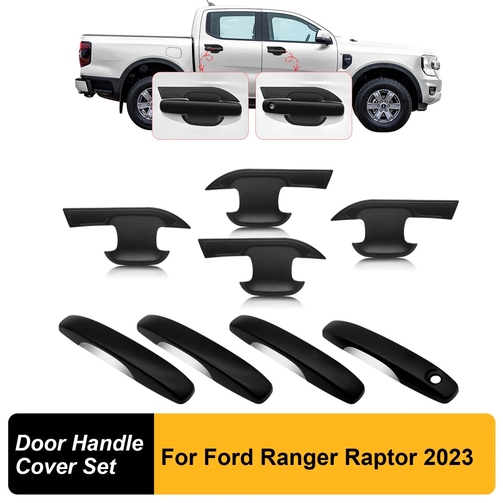 

Door Handle Bowl Cover Trim + Bowl Insert Cap Guard Set For Ford Ranger Raptor 2023 2024 Car Next Gen Accessories