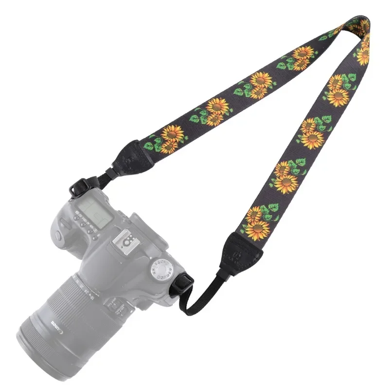 Camera Strap for Men Women Retro Floral Striped Camera Shoulder Strap Leather Cotton Neck Lanyard Camera Accessories