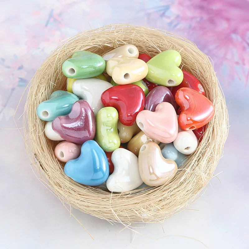 

30pcs Color Heart Ceramics Loose Spacer Beads for DIY Bracelet Necklace Jewelry Making Accessories Supplies