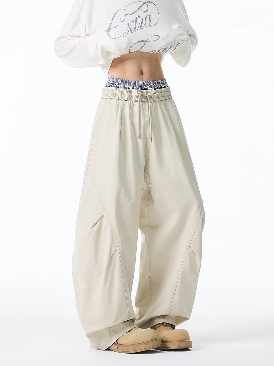 

Мужские летние повседневные брюки в американском стиле, свободные широкие брюки-кюлоты, модные, в стиле хай-стрит, свободные, для работы, из дышащего хлопка