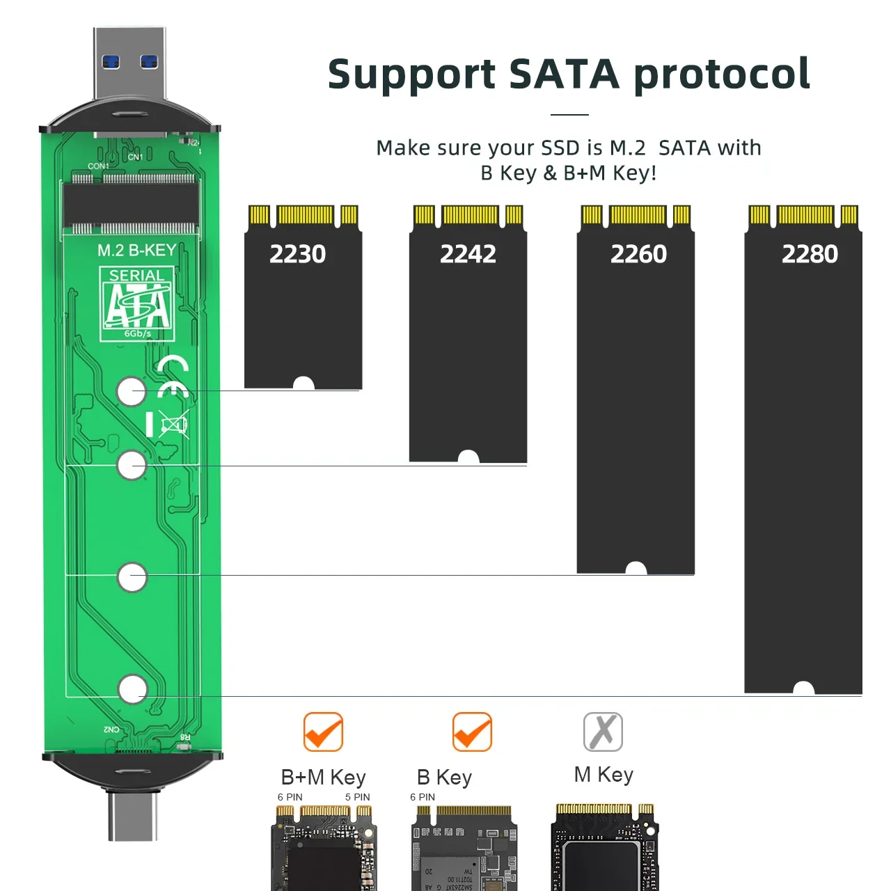 MAIWO M.2 kandang untuk SATA NGFF SSD 2 in 1 USB-A & USB C 3.1 Gen 1 ke SATA B Key/ B & m-key eksternal Solid State Drive