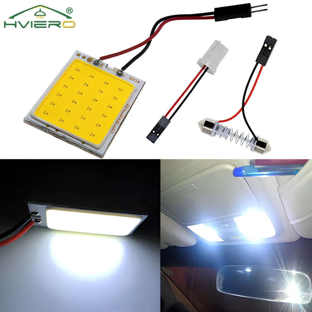 

2Pcs White 24SMD Lights Panel Auto Interior Reading Map Bulbs Dome Lamp Car Festoon BA9S 3Adapter DC 12v Cob Signal Multipurpose