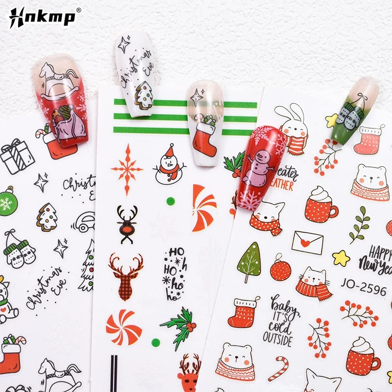 Christmas Santa Claus Elk Nail Art Stickers Snowflake New Year Cartoon Nail Decor Decals Xmas Adhesive Manicure Sliders