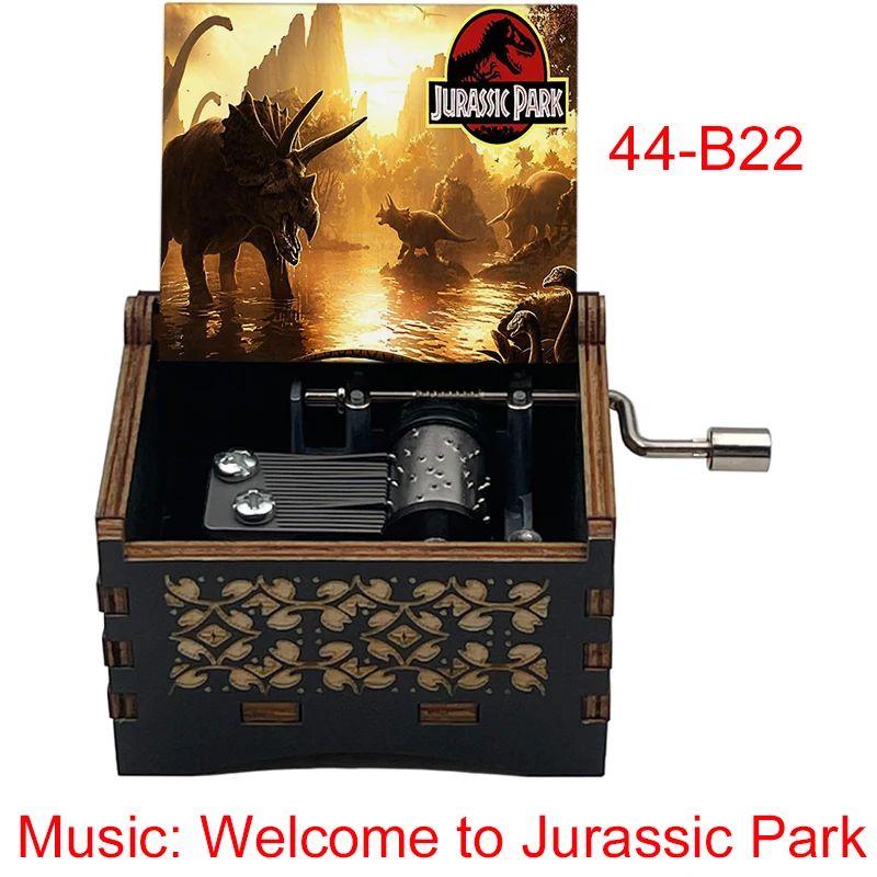 صندوق موسيقى خشبي أسود للجماهير ، أغنية الحديقة الجوراسية ، زخرفة حركة اليد ، هدية عيد ميلاد ، صديق ، فيلم #6