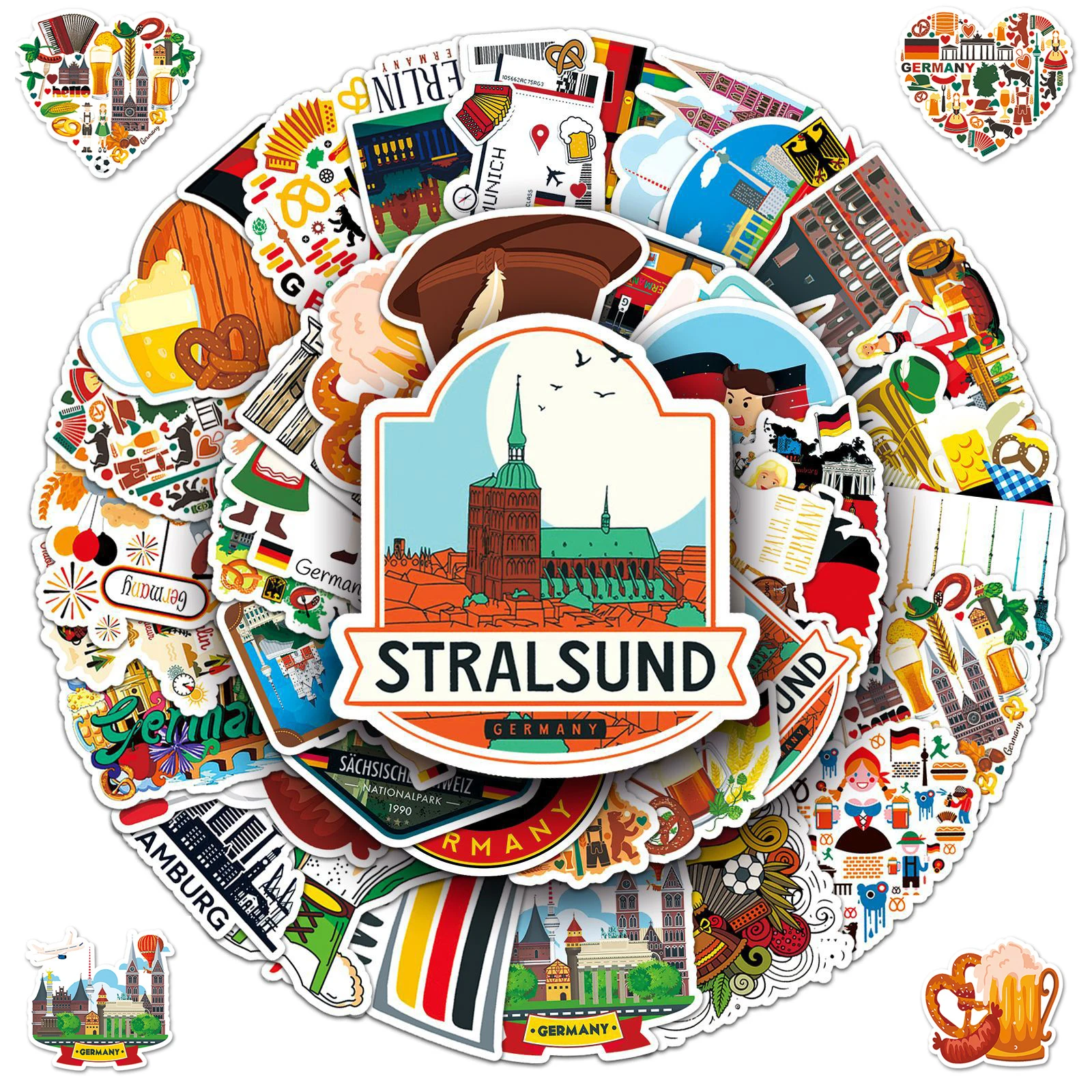 50 Stück Outdoor-Tourismus-Aufkleber in Deutschland: Graffiti-Sticker mit wunderschönen Landschaften, Cartoon-Dekor für Notizbücher, Handys, Koffer und Kinderspielzeug