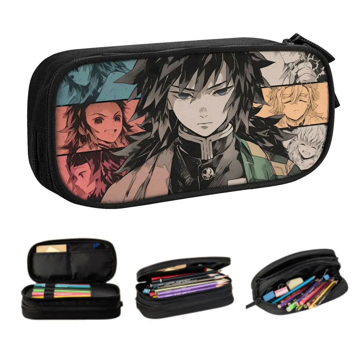 Custom Anime Demon S-Slayer Pencil Case for Boys Gilrs Large Storage Tomioka Giyuu Pen Bag Box School Supplies