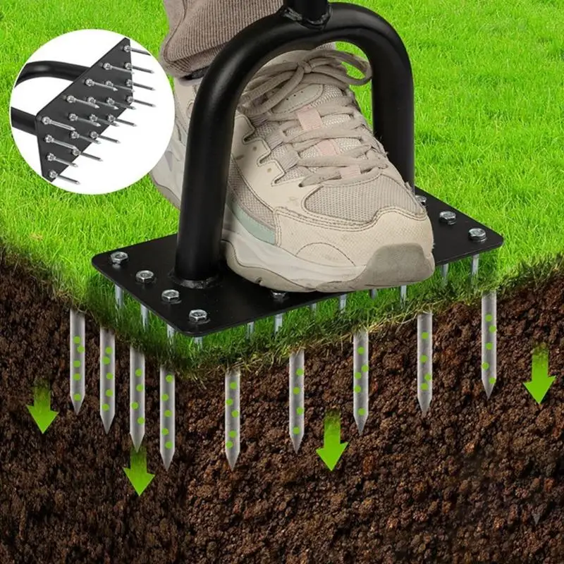 A2BE Heavy Duty Carbon Steel Lawn Aerator Tool With 20 Strong Points For Easy Soil Aeration And Improved Yard Maintenance