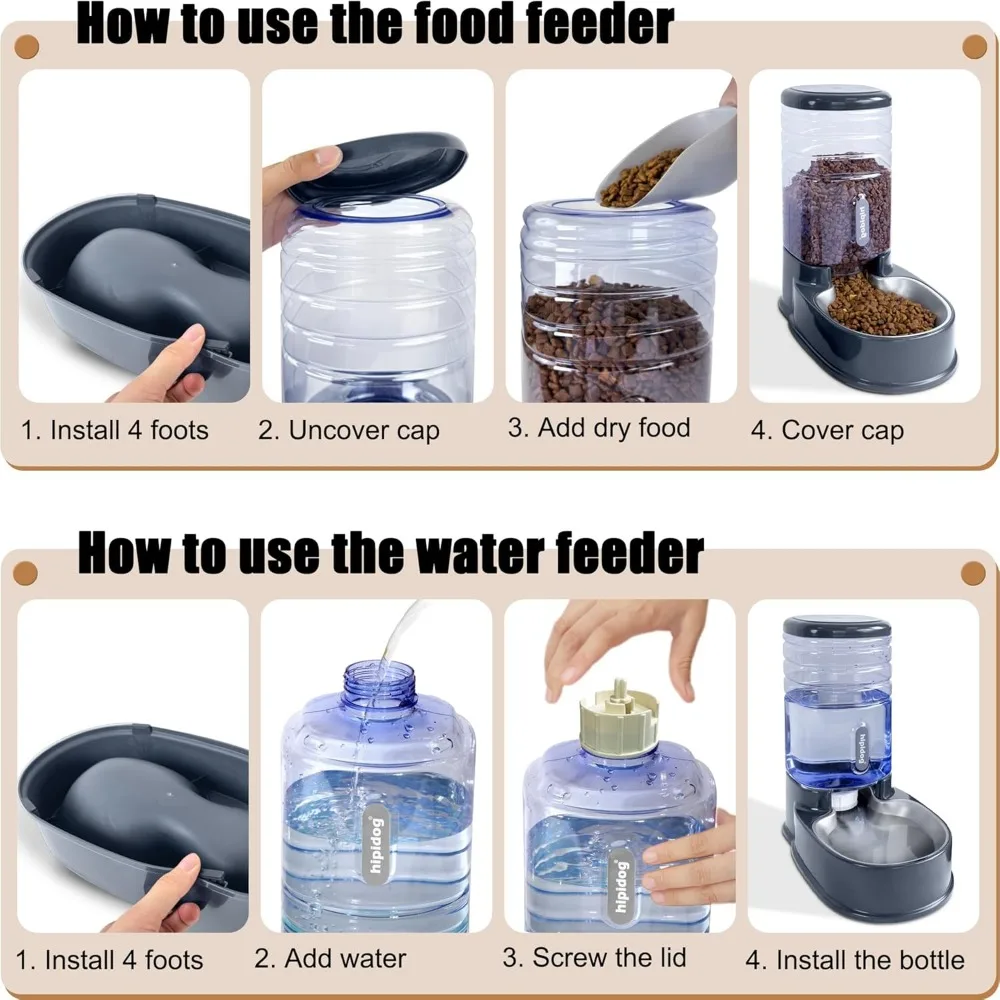 Automatic Pet Feeder and Waterer Set with Stainless Steel Bowls, 3.8L Capacity for Dogs and Cats