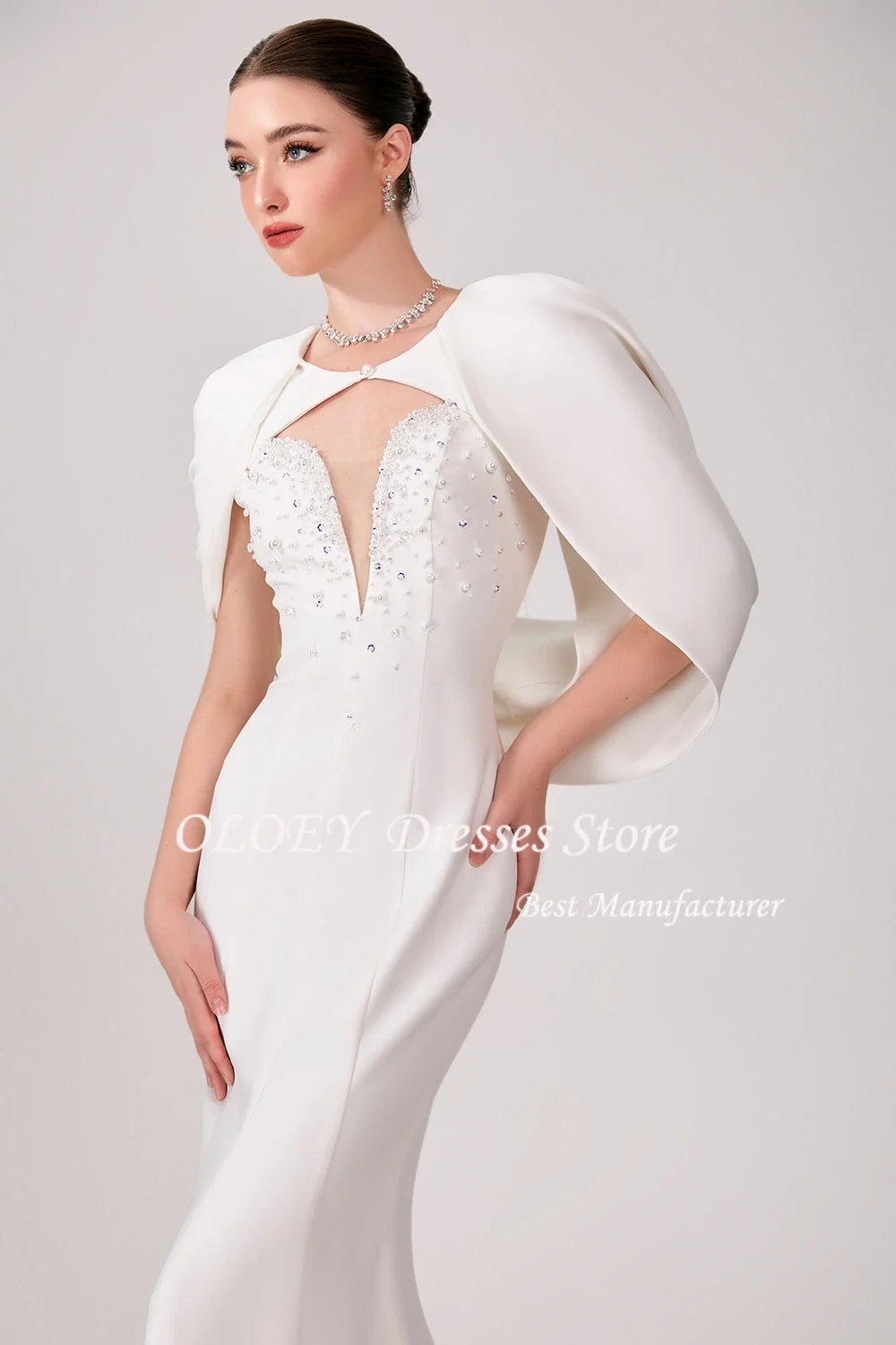 OLOEY マーメイドウェディングドレス 2026 カスタマイズされた O ネックビーズプリーツサテンブライダルドレス Vestidos De Novia 特別な日のドレス