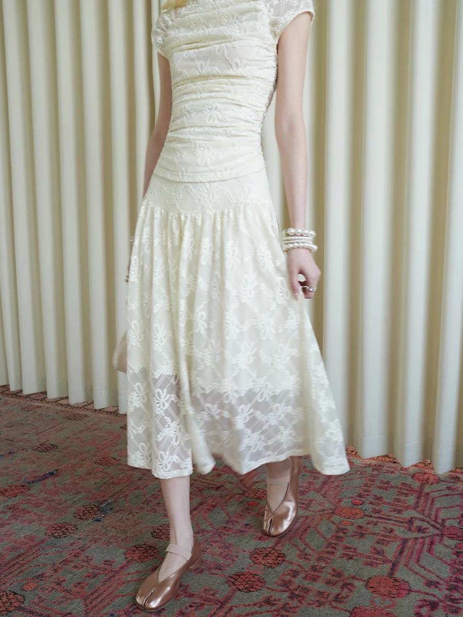 

Белая юбка-солнце BYBYE Spring Vintage с двойным слоем из бархата и узлами, дышащая, комфортная, из полиэфирного волокна