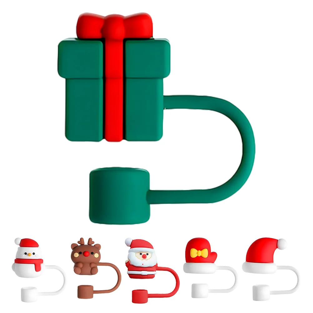 

6Pcs Christmas Straw Protectors Silicone Cartoon Straw Caps Reusable Dustproof Covers for Drinking Straws Sleeve for Straws