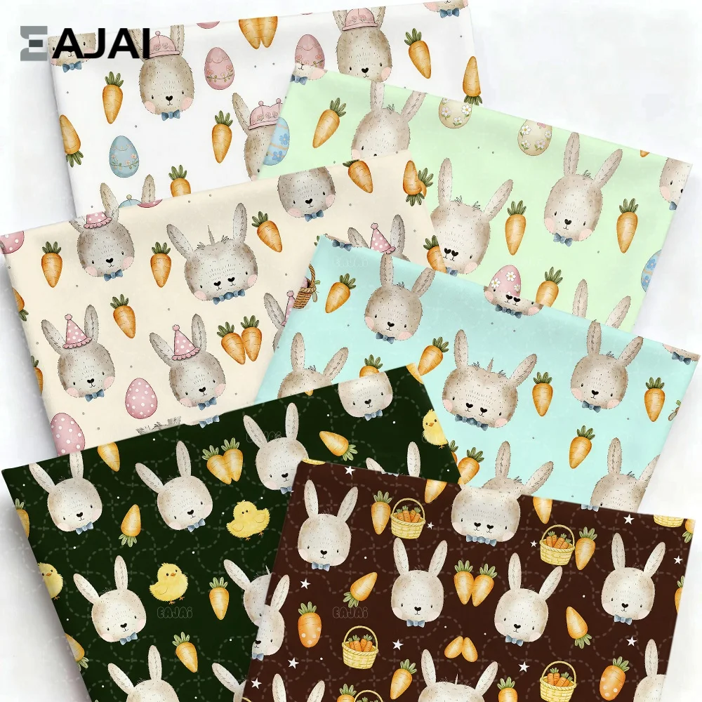 

Eajai Spring Rabbit Easter Egg Floral Cotton Fabric for Sewing Craft Quilting DIY Patchwork Baby Dress Tecido