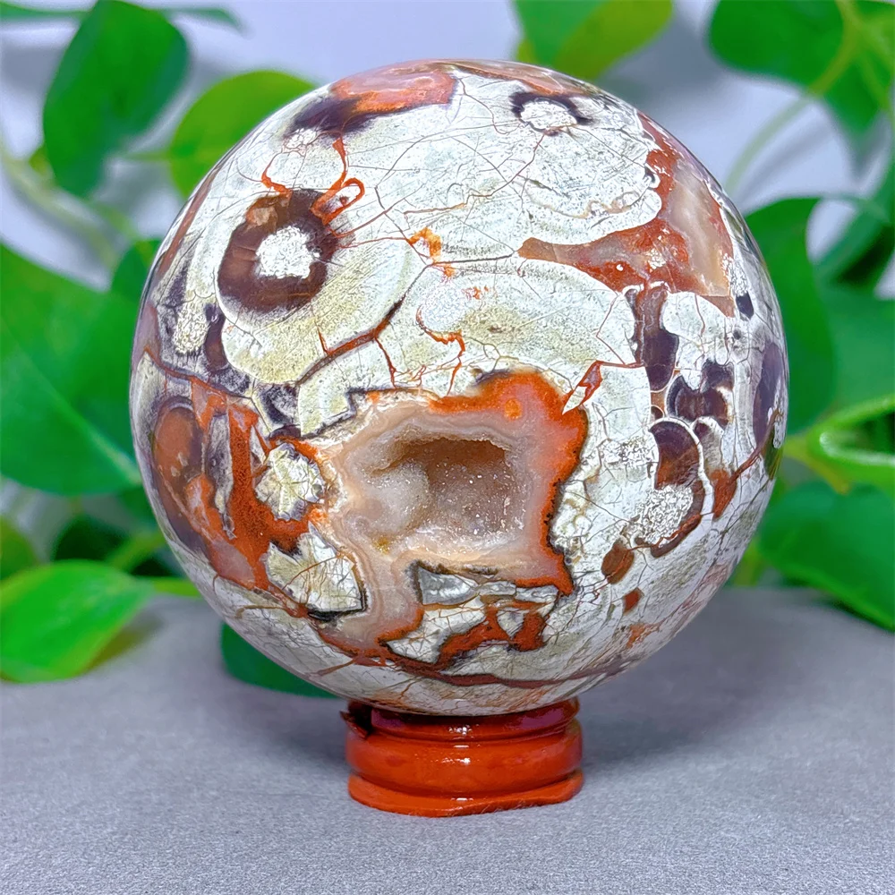 Flower Agate Sphere Crystal Natural Stone Quartz Minerals Home Decoritems Reiki Garden Gifts Energy Healing Luck Love +Stand