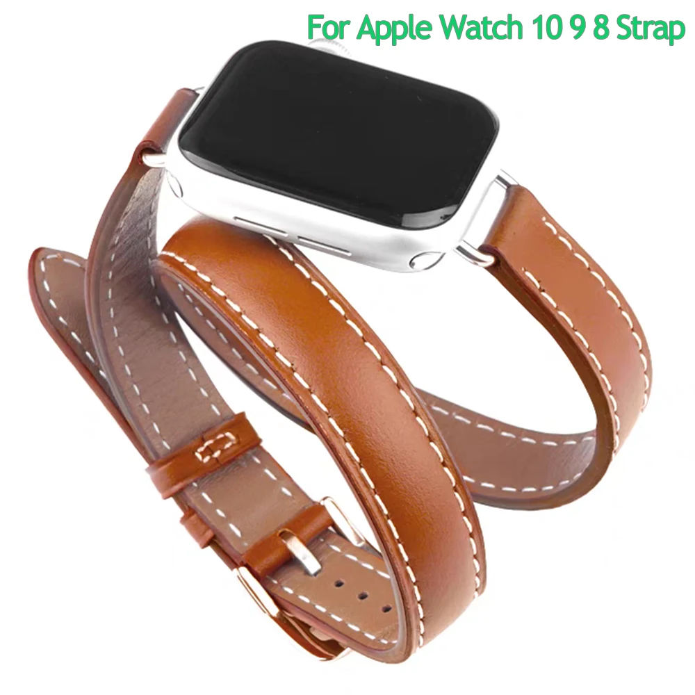 Кожаный ремешок для Apple Watch Band 49 мм 41 мм 45 мм 40 мм 44 мм 42 мм IWatch Series 10 9 8 7 6 SE 5 4 Ultra 2 1, сменный Браслет