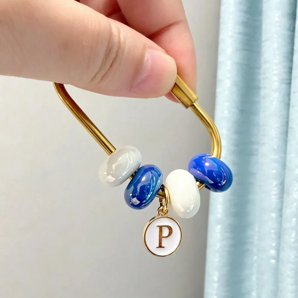Customized Initial Keychain, Beaded Bag Charm Gift