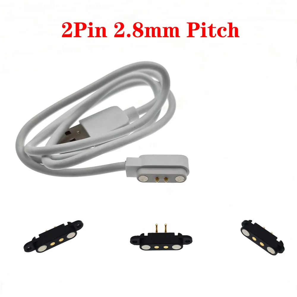 

2.8mm 2Pin USB Pogo pin Magnetic Charging Cable Male Female PogoPin Connector DC Magnets Contact Pad Spring needle charging wire