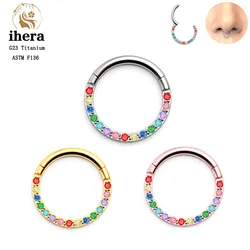 G23 Titanium F136 Inlaid Colorful Zircon Nose Ring Hoop Hinged Septum Clicker 16G Ear Tragus Cartiliage Helix Piercing Jewelry