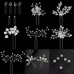 Fashion Silver Color Design Head Jewelry Pearl Rhinestone Hairpins Stick Crystal Bridal Hair Accessories Women Wedding Hair Clip