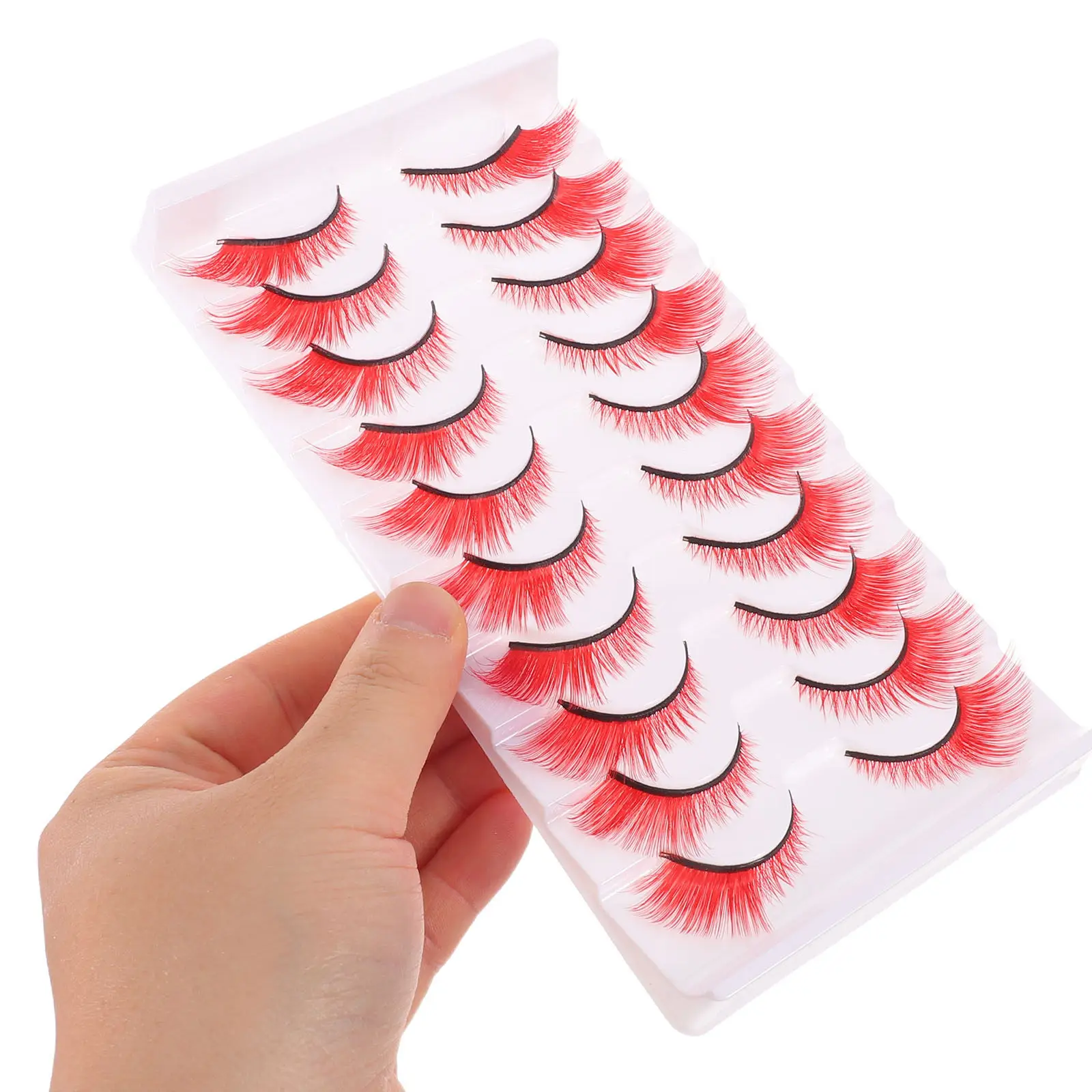 10Pairs False Eyelashes Red Dramatic Cat Eye Wispy Colored Lashes for Halloween Cosplay Party Costume Makeup Natural Look