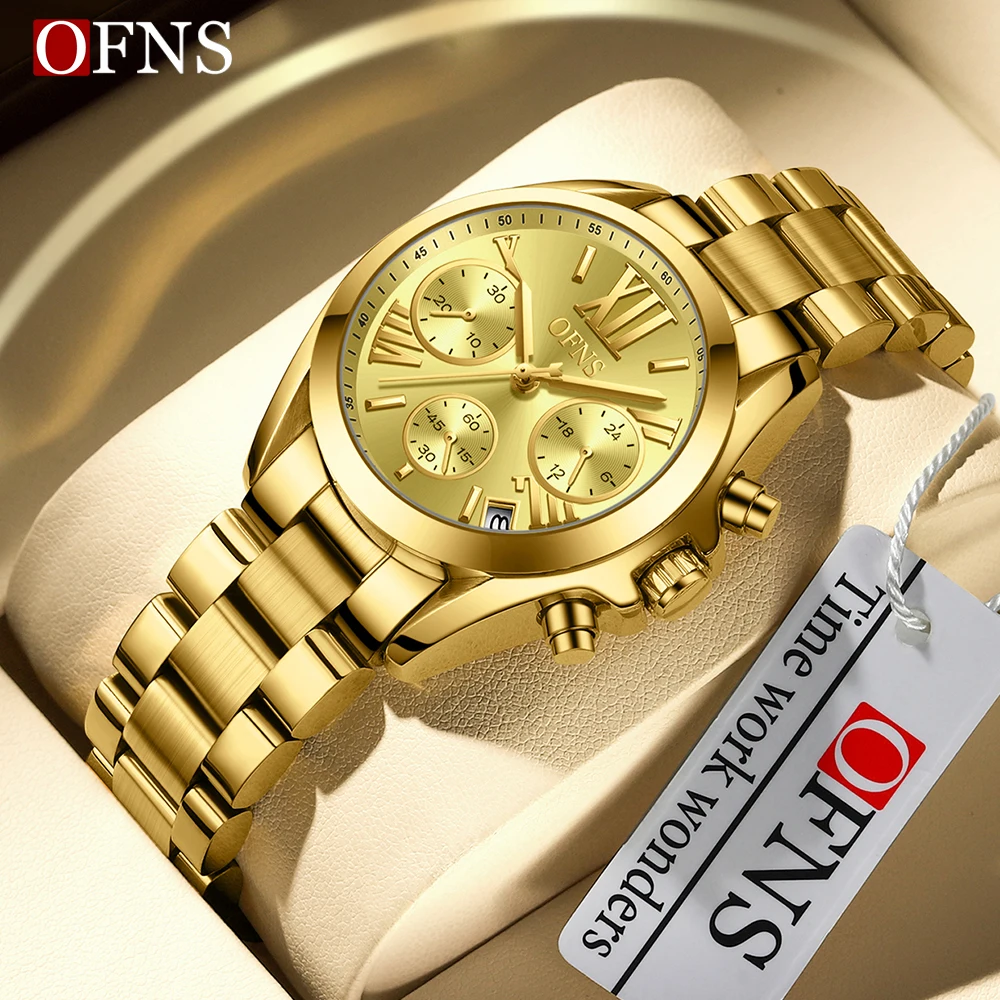 OFNS1507 Fashion Retro Men's Quartz Watch Waterproof Calendar Night Light Three Eye Chronograph Men's Quartz Watch 2025