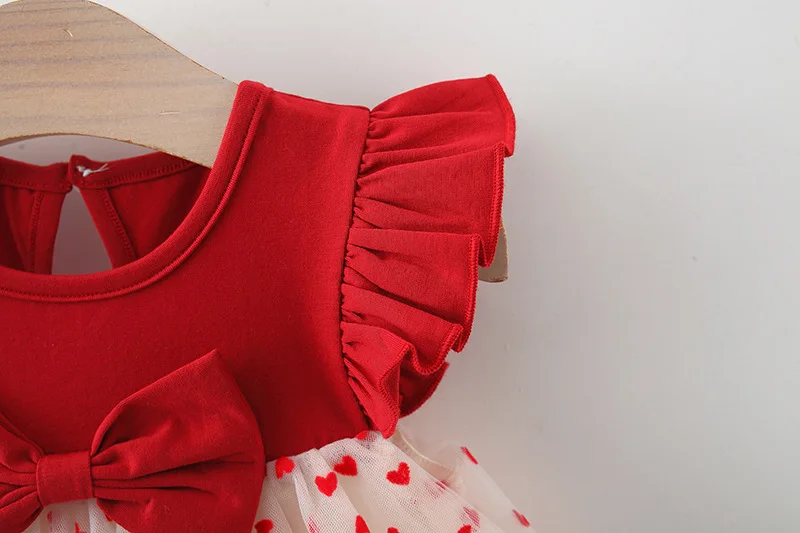 0-3 Y Kinder Sommer Kleine Fliegende Ärmel Kleid Schöne Herz Kinder Kleidung Süße Schleife Baby Mädchen Prinzessin Geburtstag party Kleider – Detail 6