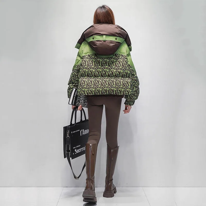 Veste en duvet de coton imprimé pour femme, Streetwear, court, à capuche, ample, épais, décontracté, nouvelle collection hiver 2025