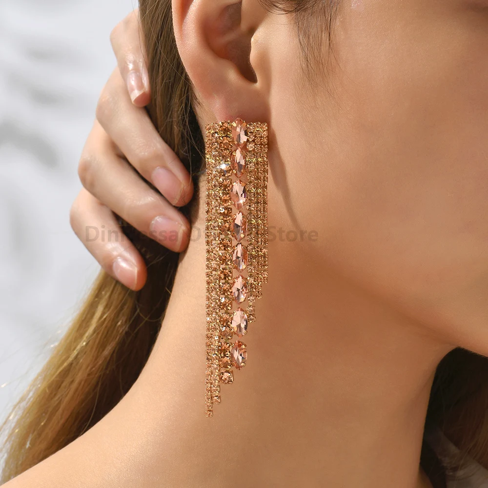 Luxury Brand Geometric Tassel Multicolored Crystal Long Dangle Earrings Boho Fairy Elegant Holiday Vintage Jewelry Accessories image 6