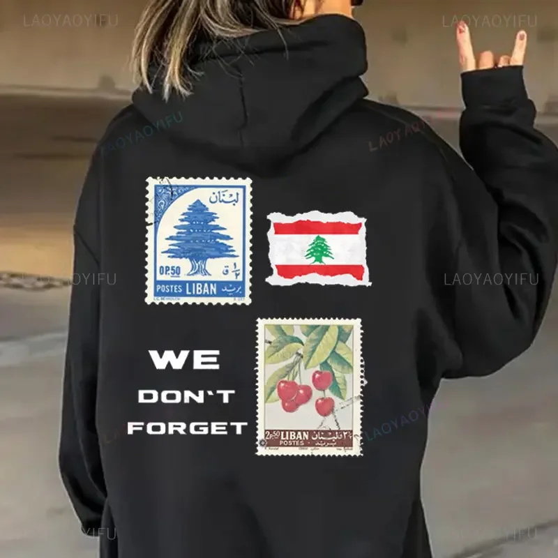 Sudadera con hombros caídos y bandera libanesa, Sudadera con capucha para mujer del Líbano, jerséis de moda de invierno, ropa de calle Unisex que combina con todo Vintage