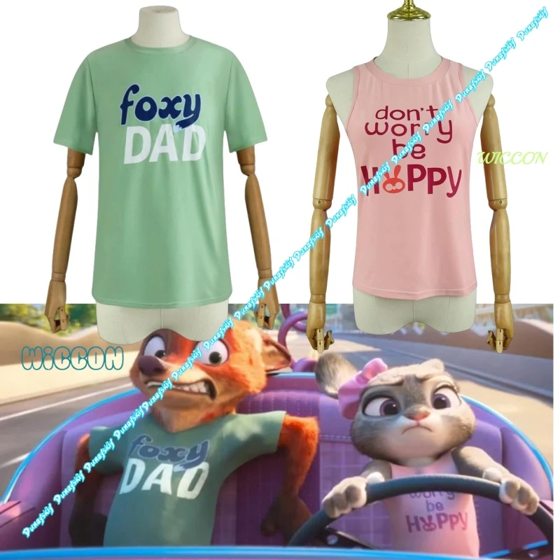 

Nick Wilde & Judy Cosplay Costume Hopps 2 Hawaiian Shirt and Shorts Set Couple Matching Outfit Family Vacation Cosplay