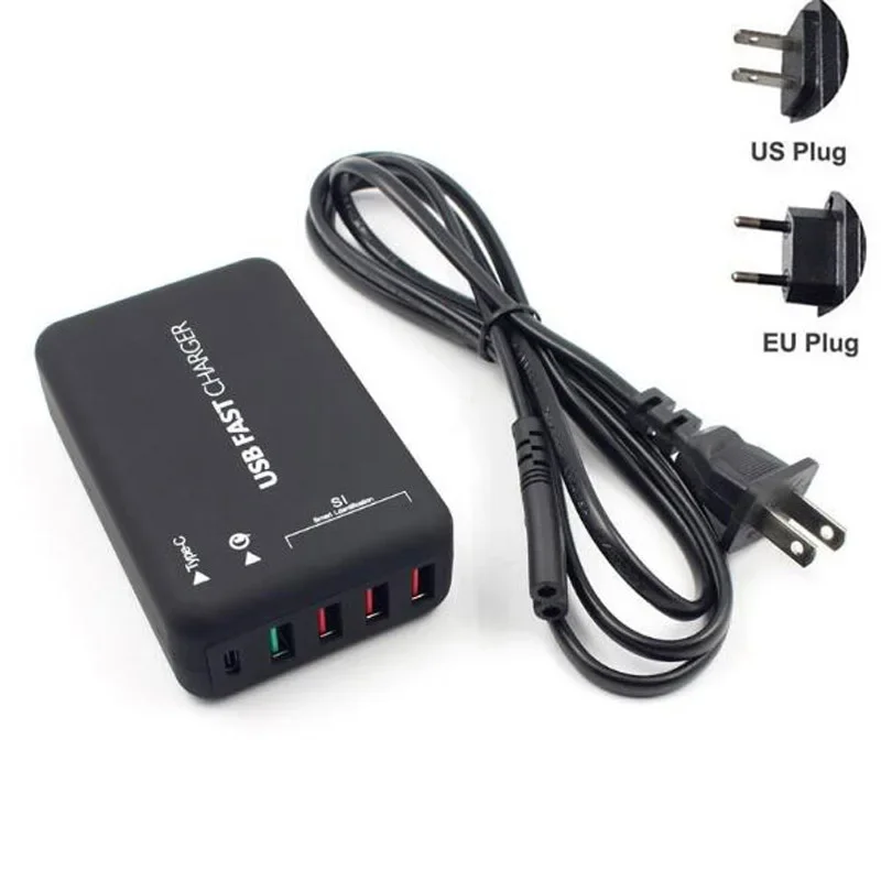 Carregador esperto do qc 3.0 do Multi-porto, tipo c do usb, carregamento rápido, adaptador do poder, para o iphone, ipad, smartphone, 5v, 3.4a, 9v, 2.3a, 12v, 1.5a