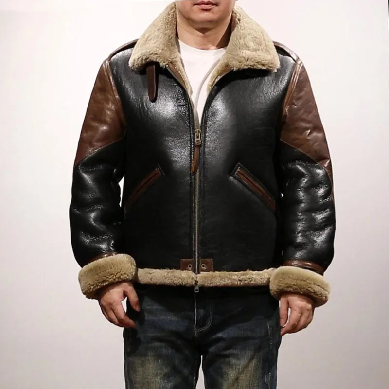 

Large Size ShearlingB6 Air Flight Suit Fur One Warm Men Top Sheepskin Genuine Leather Leather Jacket Vintage Military coat top