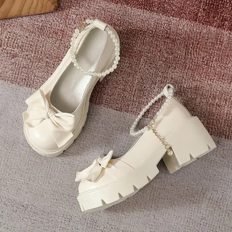 Buty Lolita damskie styl japoński buty Mary Jane kobiet w stylu Vintage płytkie buty na obcasie masywne buty na platformie Cosplay sandały damskie