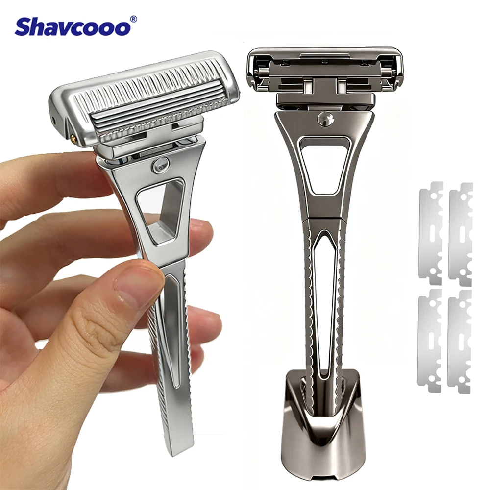 Shavcooo GP600 Glide 6.0 Pro Stainless Steel 4 Half Blades Safety Razor DIY Magnetic Rotate head Shaver for Men Shaving Kit Gift