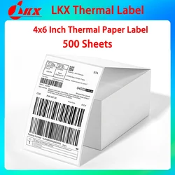 LKX 4x6 Thermal Labels for Shipping Label Printer 500PCS White Mailing Labels 4x6 Direct Thermal Labels for Phomemo Printer