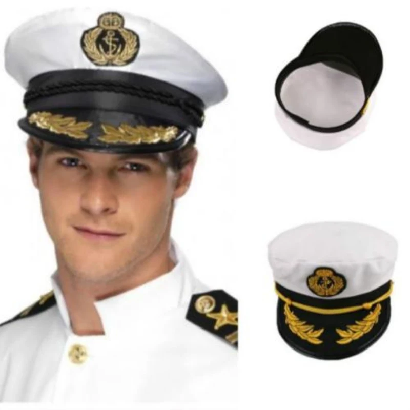 Adult Yacht Boat Ship Sailor Captain Costume Hat Cap Navy Marine Admiral Embroidered Captain'S Cap (White)