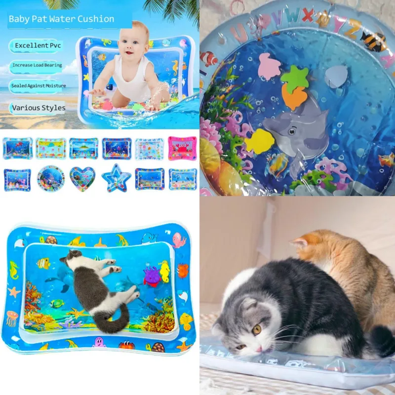 Summer Water bed for Cats Sensory Play Cat water Mat Thickened Inflatable rotundity Water rug for Cat Dog Pet Funny Play mat Toy