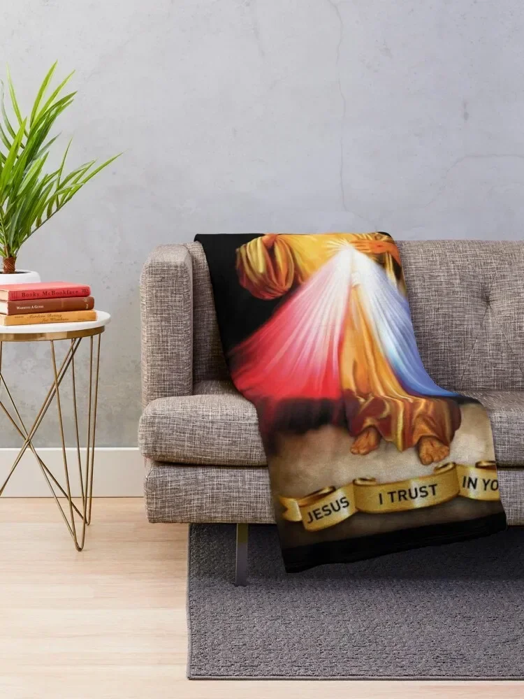 Jesus I trust in You, Saint Faustina, Divine Mercy Throw Blanket Bed linens Nap valentine gift ideas Blankets