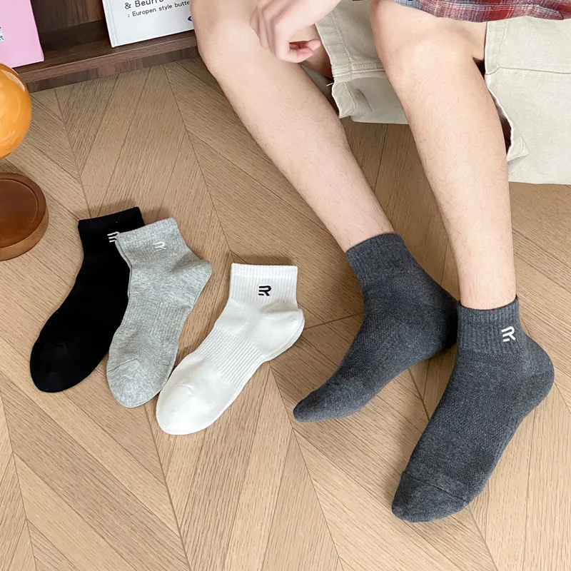 White Socks Summer Mesh Sports Leisure Socks Low Barrel Men'S Socks Short Solid Color Socks For Men Breathable Absorb Sweat